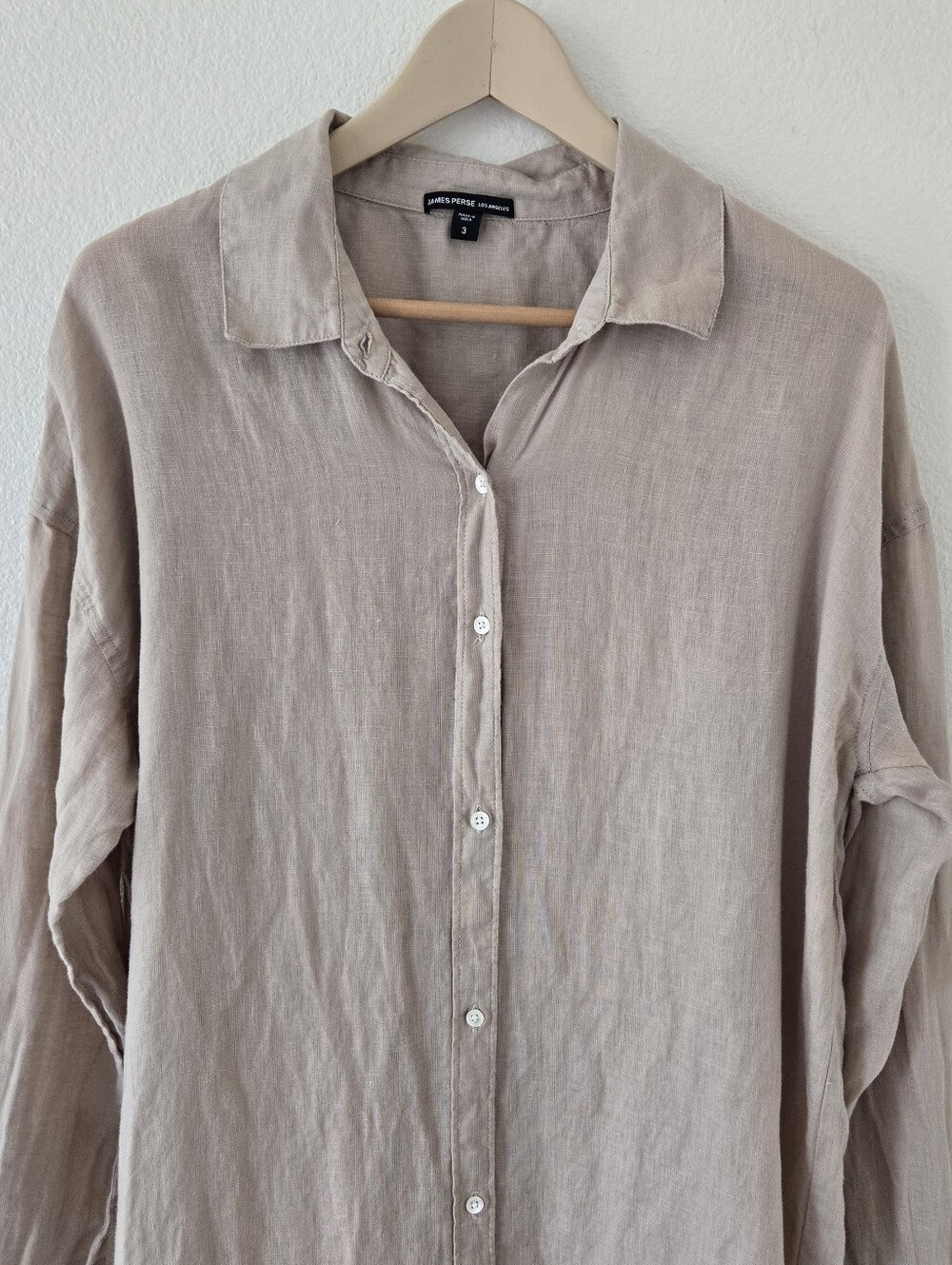 James Perse Shirt Dress Womens 3 or Large Linen With Slip Cement Button Down - Picture 6 of 15